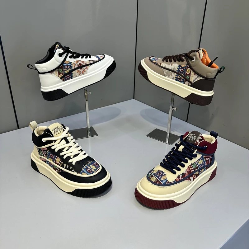 KRY潮牌春季新款男士国风板鞋时尚厚底增高百搭花纹运动休闲鞋