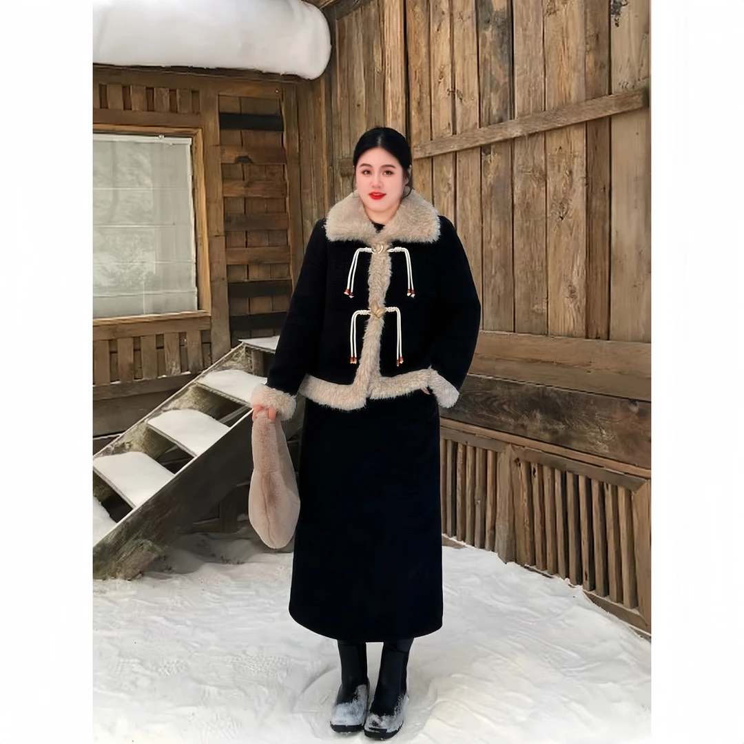 花契“特罗姆瑟”大码女装冬季显瘦200斤胖mm千金感时尚套装16684-F