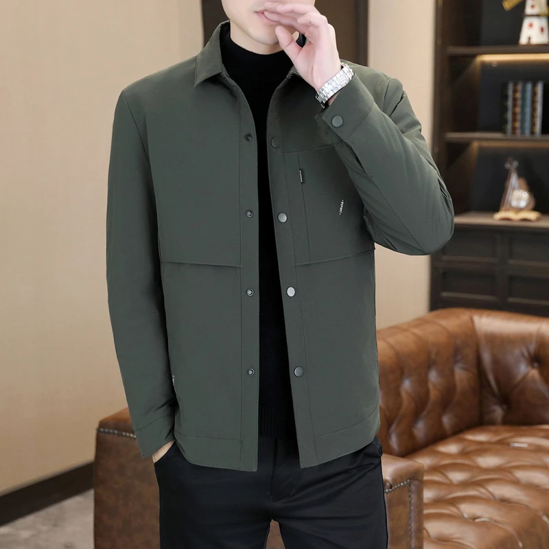 冬季短款男士衬衫款羽绒服男装中青年时尚潮流修身翻领保暖外套