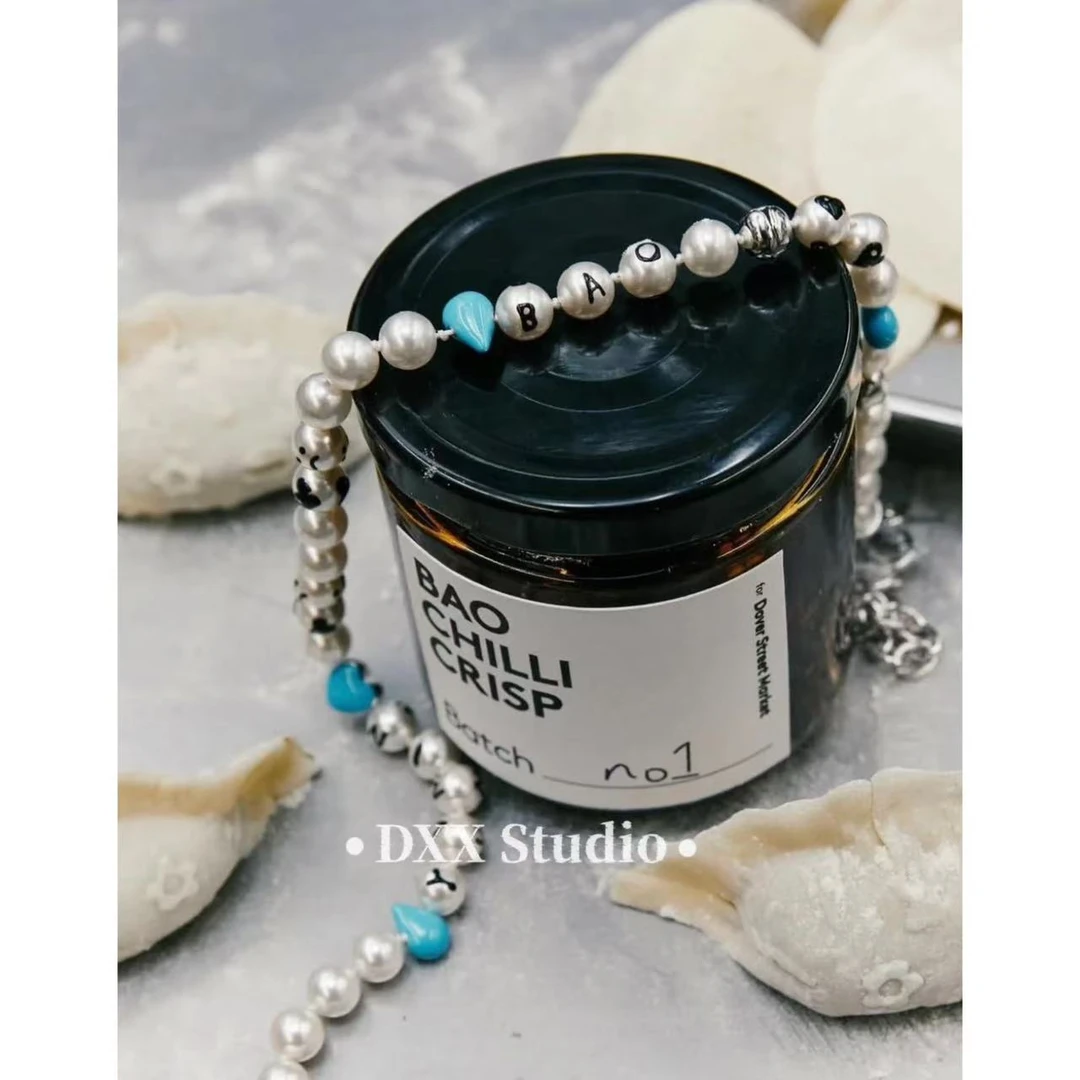 铜合金仿珍珠项链 小众设计百搭ins蓝色项链46926