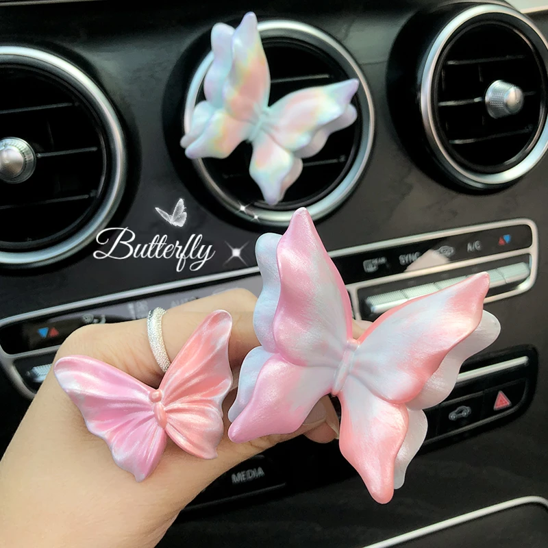 高级感蝴蝶出风口装饰车载香薰汽车香水香氛花朵扩香石车内饰摆件
