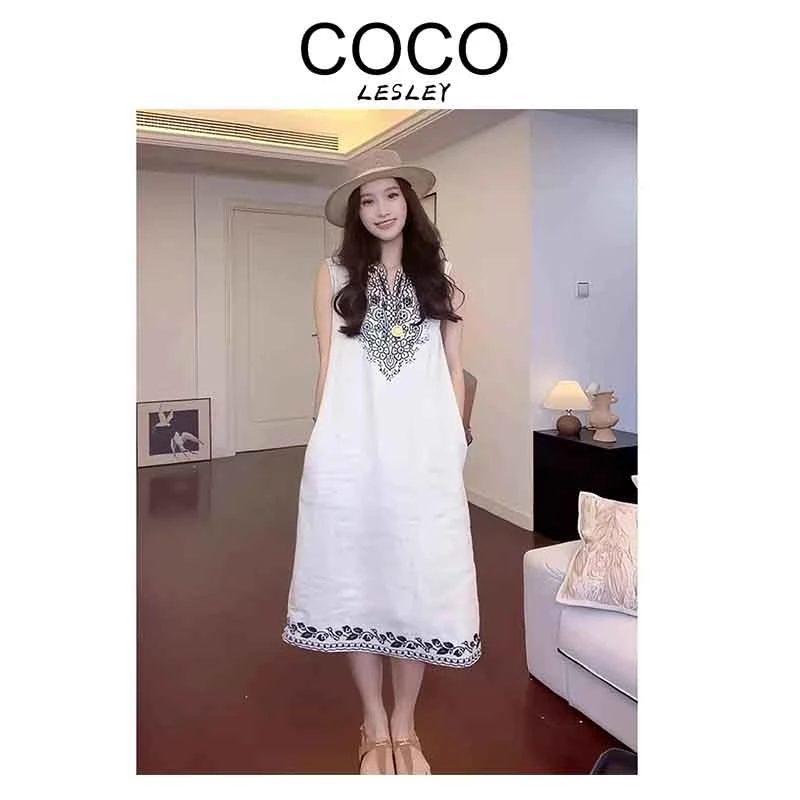 【COCO LESLEY】新中式国风复古清冷感连衣裙女法式度假风气质裙子