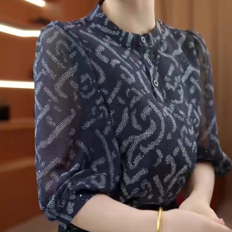 高级感洋气衬衫女减龄气质女士七分袖衬衣LK2505185