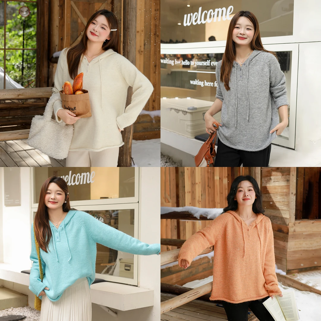 【秋冬新款】DM100显瘦时尚气质百搭亲肤柔软宽松连帽毛衣2139YF