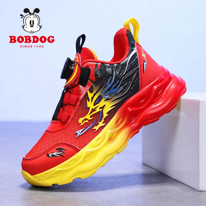 巴布豆儿童运动鞋男童网面透气鞋2025春秋季软底防滑男孩红色童鞋