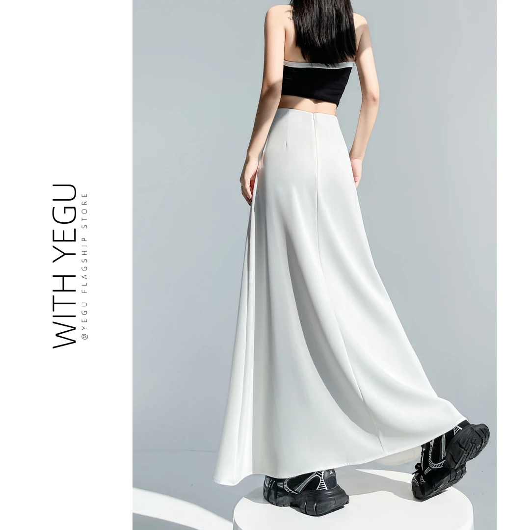 高级感白色西装半身裙女夏季薄款高腰垂感中长裙气质a字大摆伞裙
