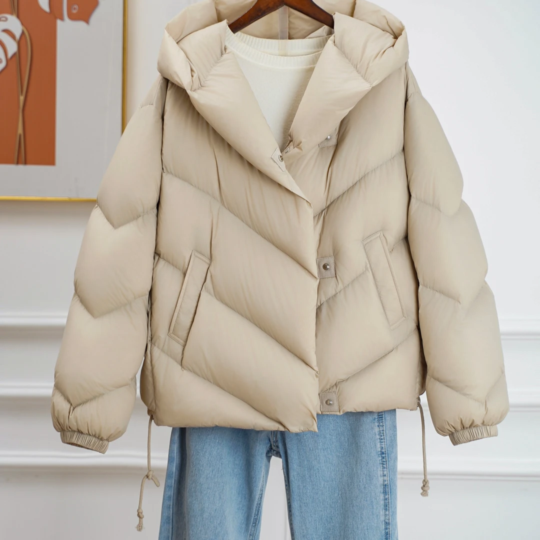 90白鸭绒短款软泡芙连帽羽绒服女2024年冬季新款加厚保暖蓬松外套