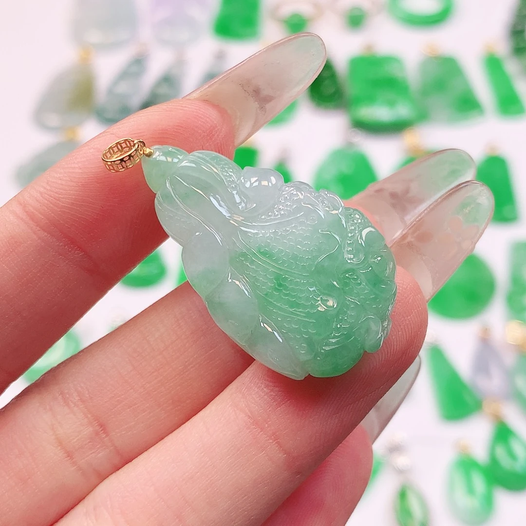 翡翠18K金镶嵌吊坠(不含链)
