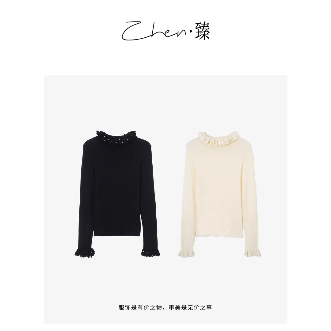 ZHEN.臻 法式温柔风软糯质感木耳边半高领针织毛衣ZZS7373Z