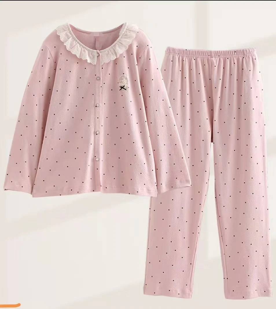 1号链接家居服睡衣套装长袖长裤秋冬加厚保暖女款开衫棉休闲款式