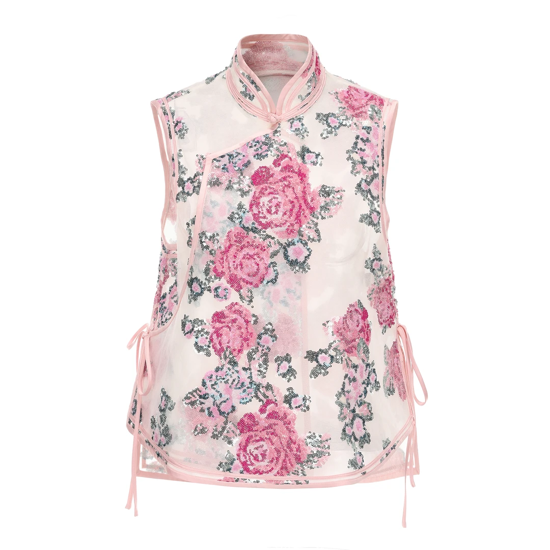 【夏日胶囊】JUNYANG杨君 玫瑰绮梦中式立领斜襟马甲