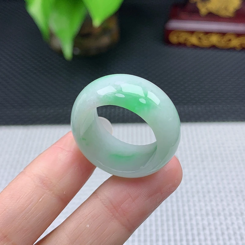 天然缅甸翡翠A货冰润轮胎扳指玉石宽边素面戒指22*23圈11.41g