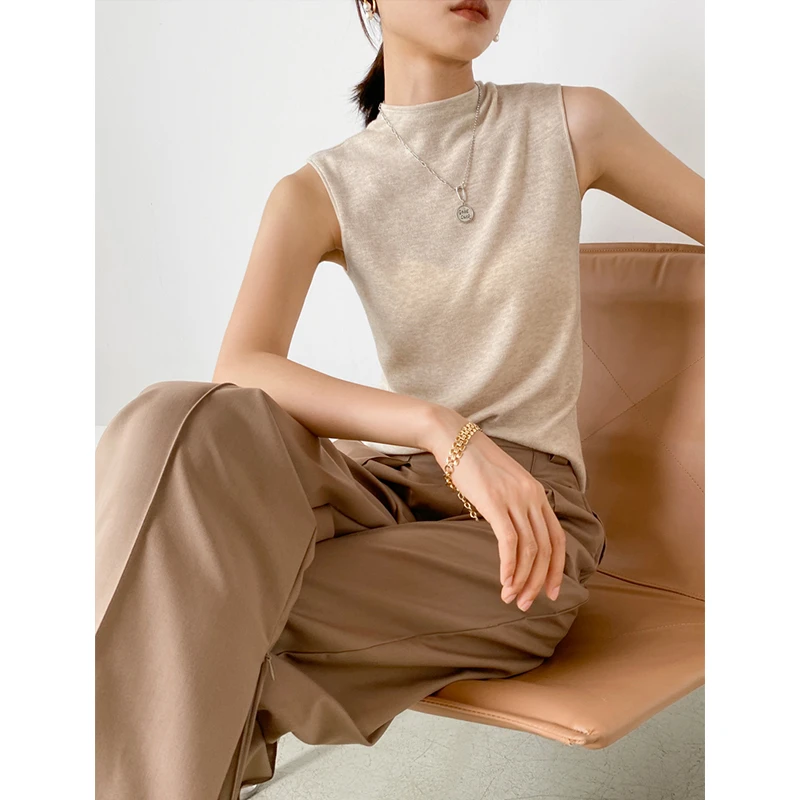 【美丽诺羊毛】法式优雅气质啤酒领无袖女  （全）打听  MG21098