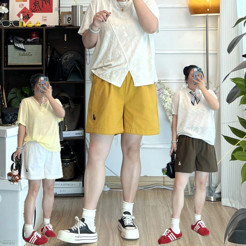 YZJ【仲夏轻烟】大码夏季松紧腰A字版高腰阔腿宽松遮肚藏肉短裤女