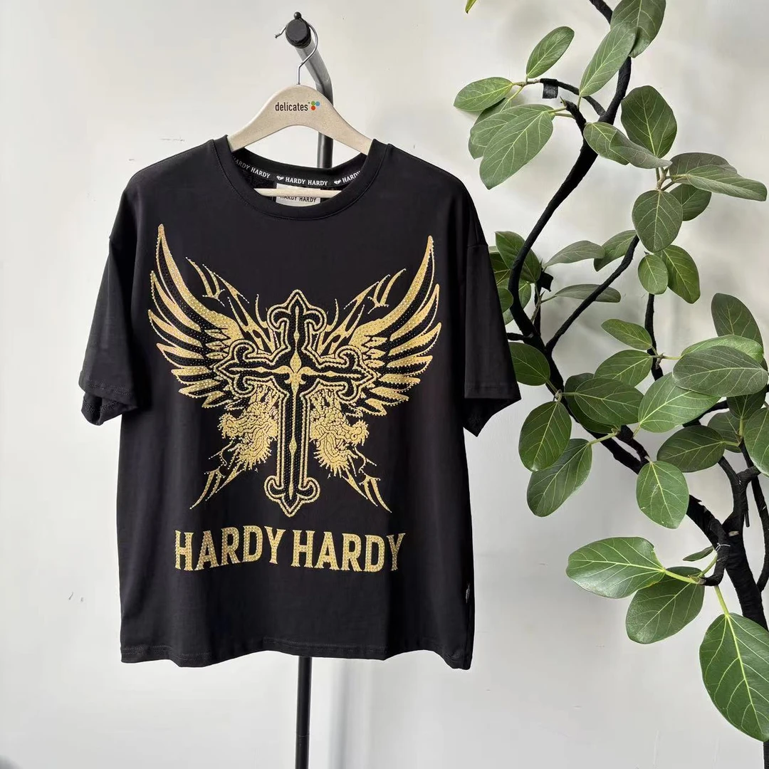 O-42 H2（UPF50+）潮牌情侣款字母翅膀烫钻圆领短袖T恤 41459