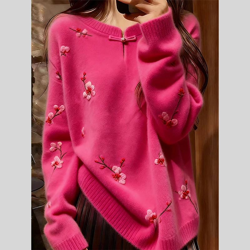 独特高端新中式国风毛衣女2025冬季新款爆款慵懒宽松超火针织上衣