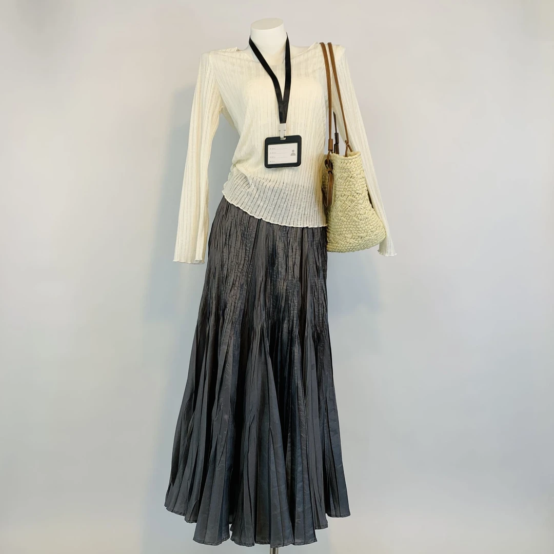 Thyra Soft "Ice"微透V领木耳边宽松罩衫冰丝薄款夏季长袖