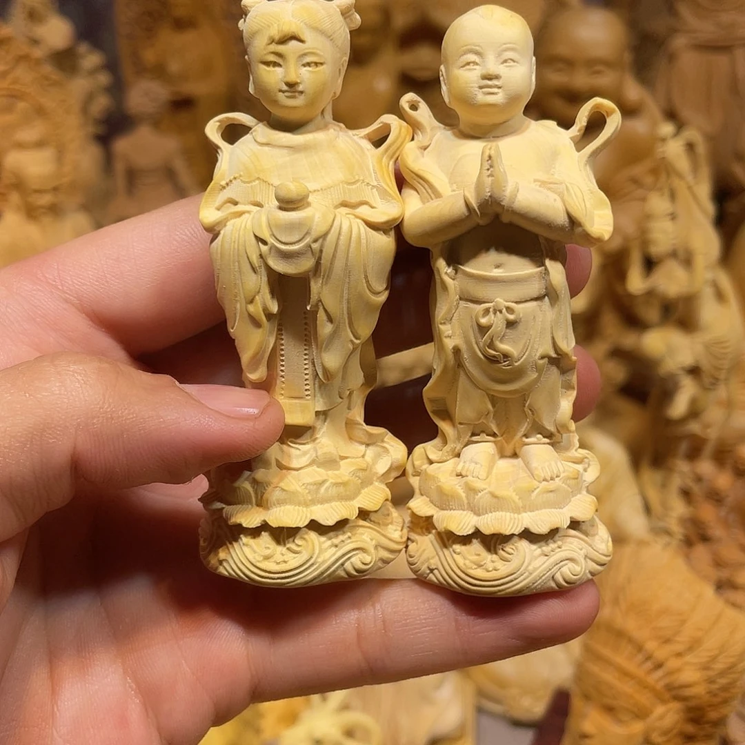 黄杨木小瑕疵金童玉女