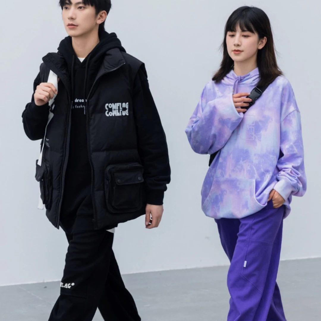 厚款运动风字母拉链秋冬款男套装连帽加绒大童保暖