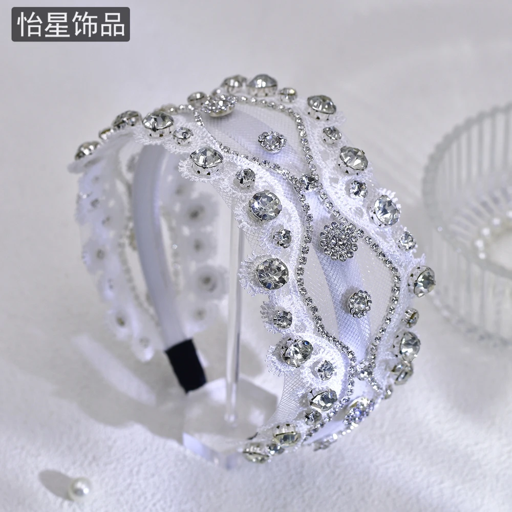 怡星 法式白色蕾丝发箍镶钻轻奢手工头饰森系公主风气质发箍A218