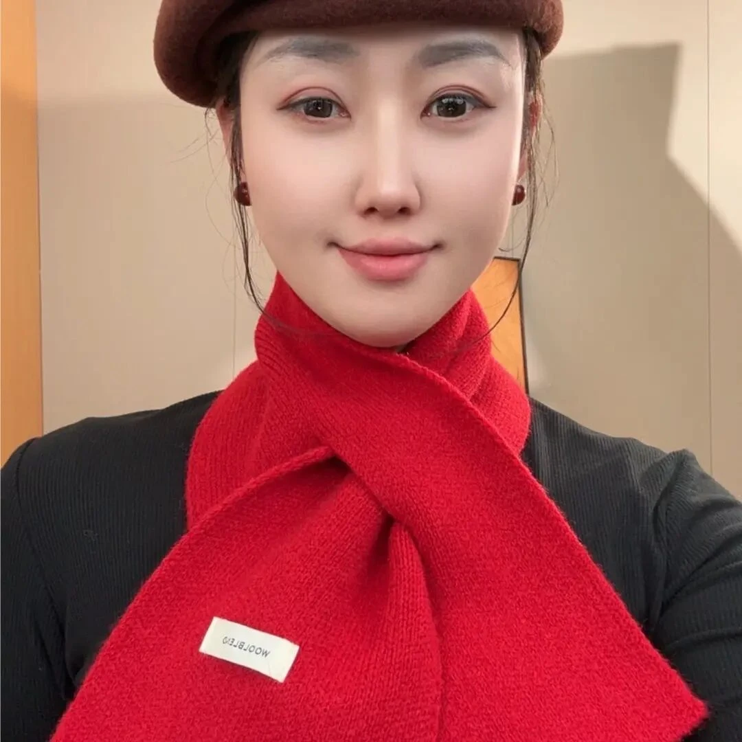 2025秋冬新款百搭时尚针织短款绵羊毛围巾领纯色围巾加厚保暖