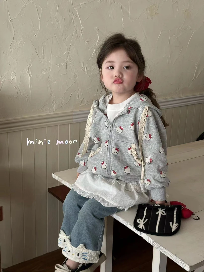 女童灰色卡通连帽外套（XYL-1007-春秋）