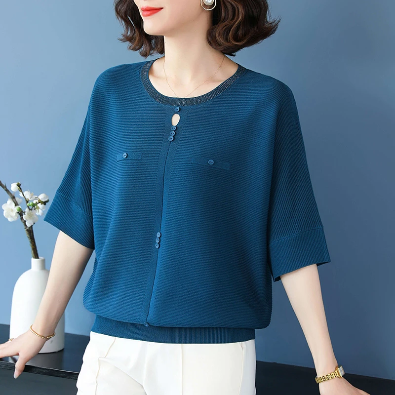 蝙蝠袖针织衫春夏季女装2025新款中袖上衣女七分袖高端t恤气质薄