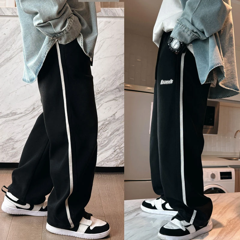 男童春秋款编织带直筒裤简约男童纯色运动裤童装针织卫裤S7432