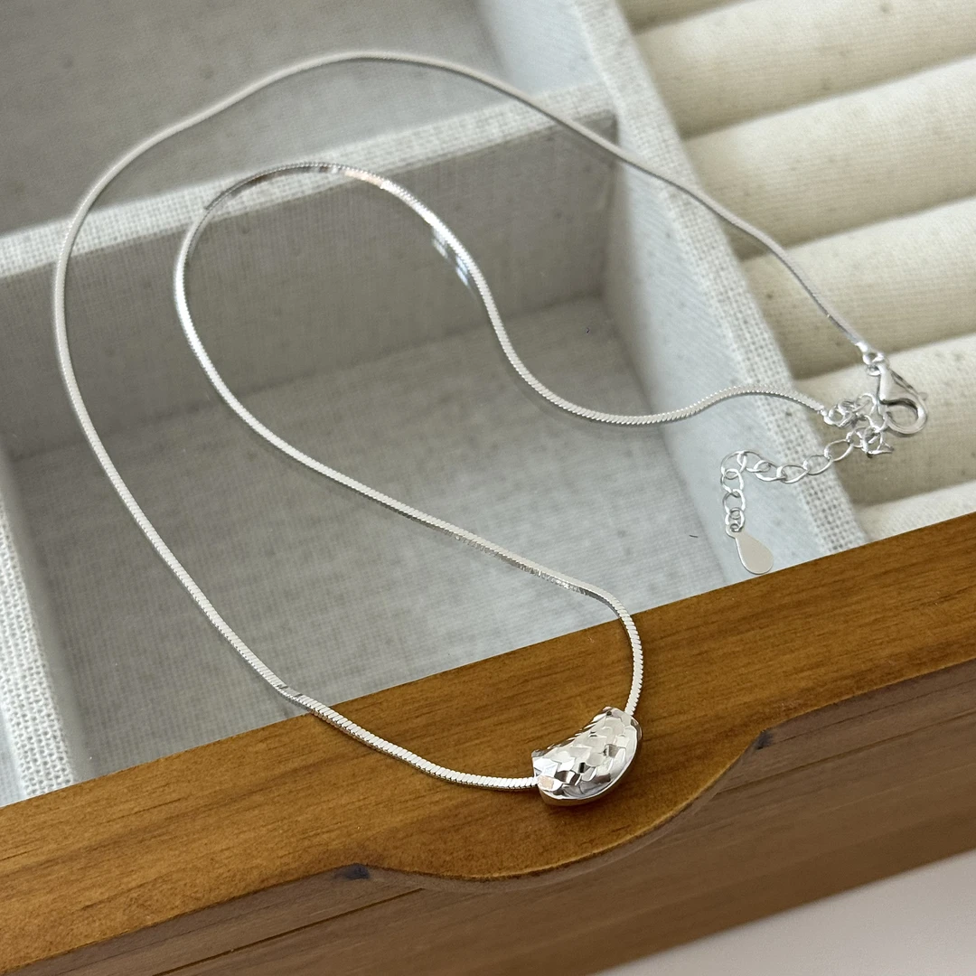 坠链均925银 《碎冰双面豆豆》ins小众百搭碎冰双面豆豆吊坠项链