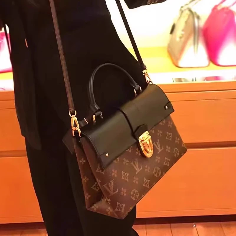 2025新款真皮女包小众复古老花戴妃包单肩斜挎百搭拼色手提小方包