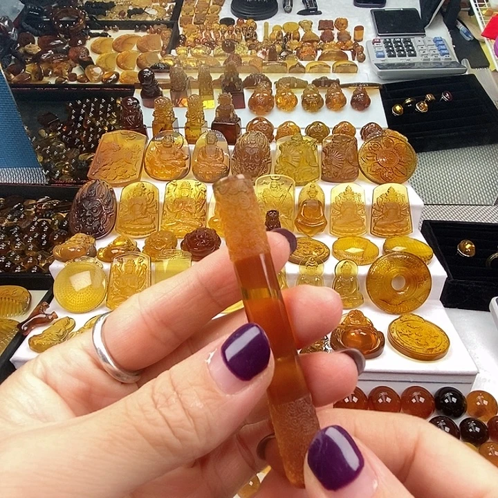 琥珀未镶嵌吊坠(不含链)天然缅甸琥珀金棕定海神针