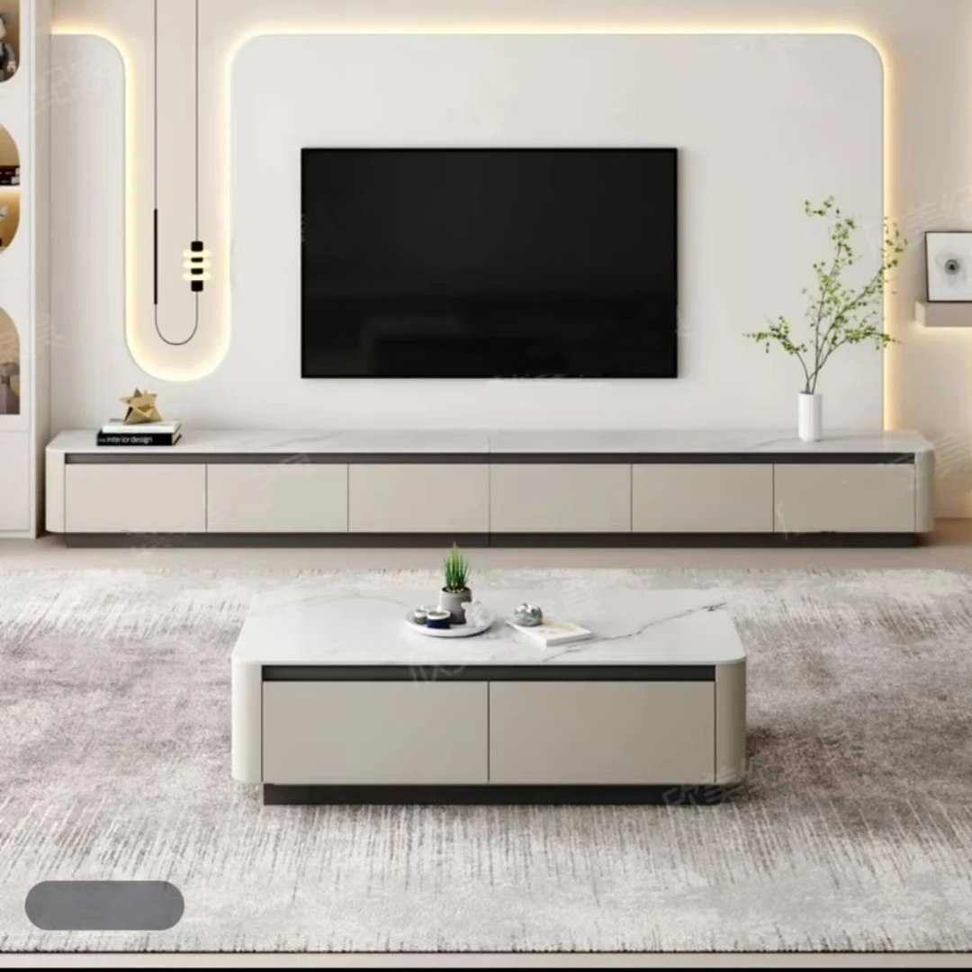 实木岩板电视柜茶几组合客厅家用电视机柜现代简约落地柜新款轻奢