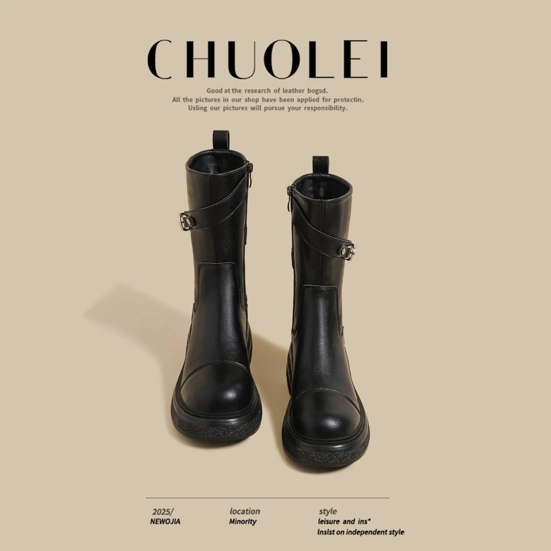 【DR官方正品】轻者鞋子！2025秋冬季新款厚底侧拉链黑色马丁靴女英