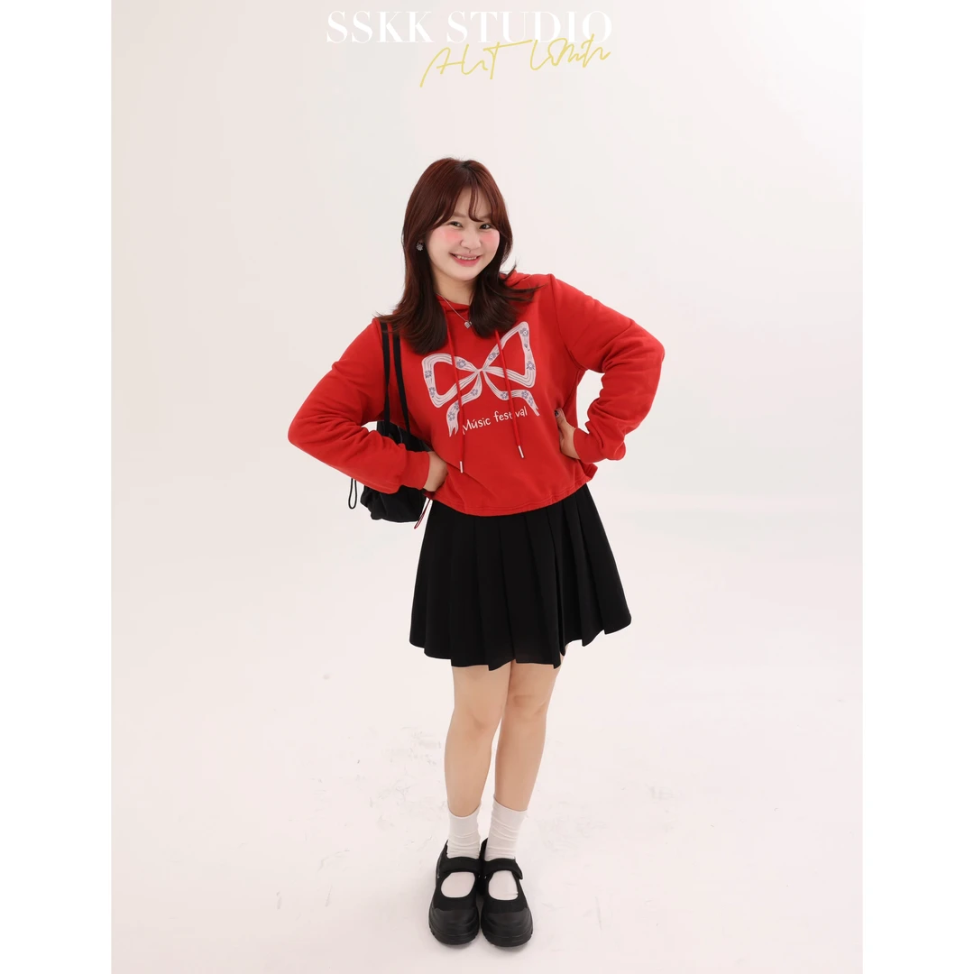 KMZY/KMZY山_山【甜心coco】微胖韩系宽松减龄清新蝴蝶结印花卫衣女