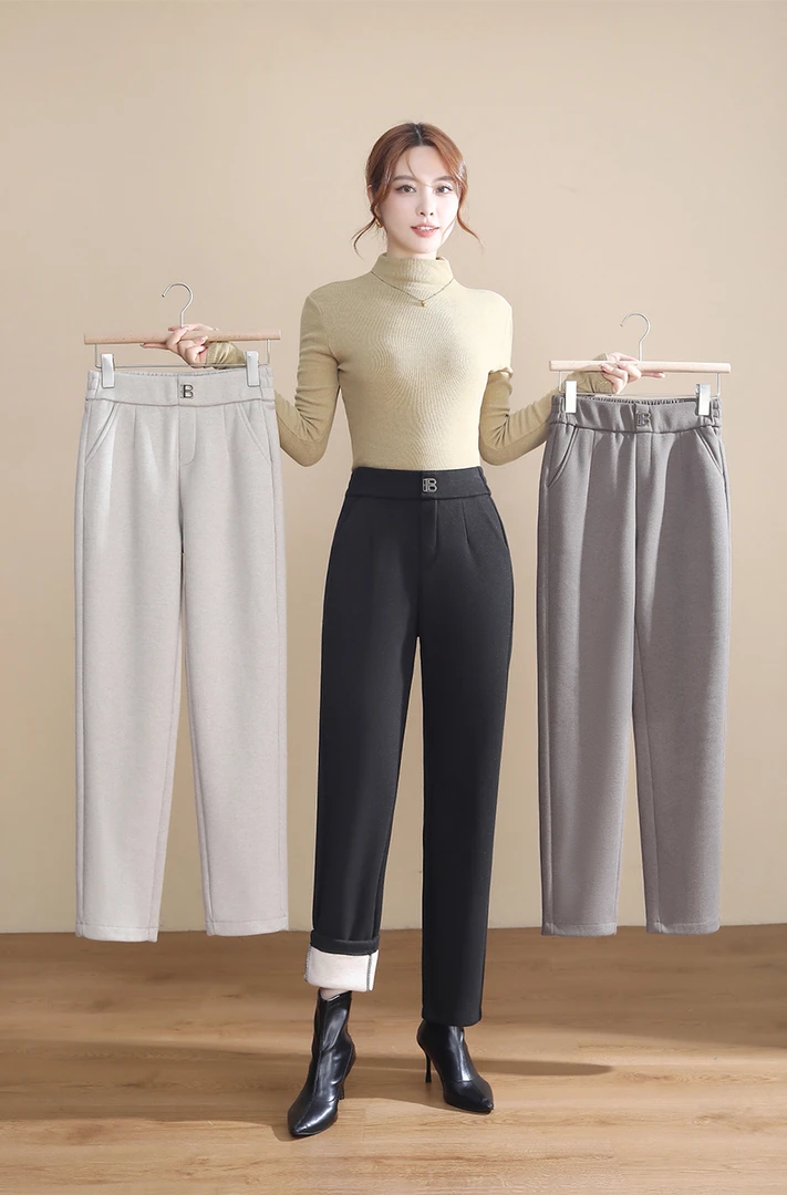 【静姐宠粉】咖秋冬保暖羊毛蚕丝毛呢烟管裤高腰休闲裤2865