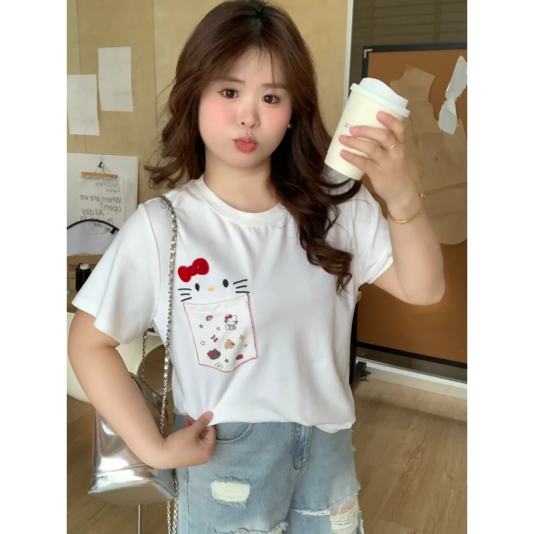 【纯白梦境】大头婷微胖定制夏季可爱小猫刺绣短袖t恤