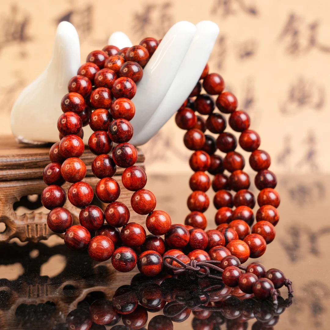 【火焰纹】印度小叶紫檀0.8*108颗多圈（精工精料）01002019-250401