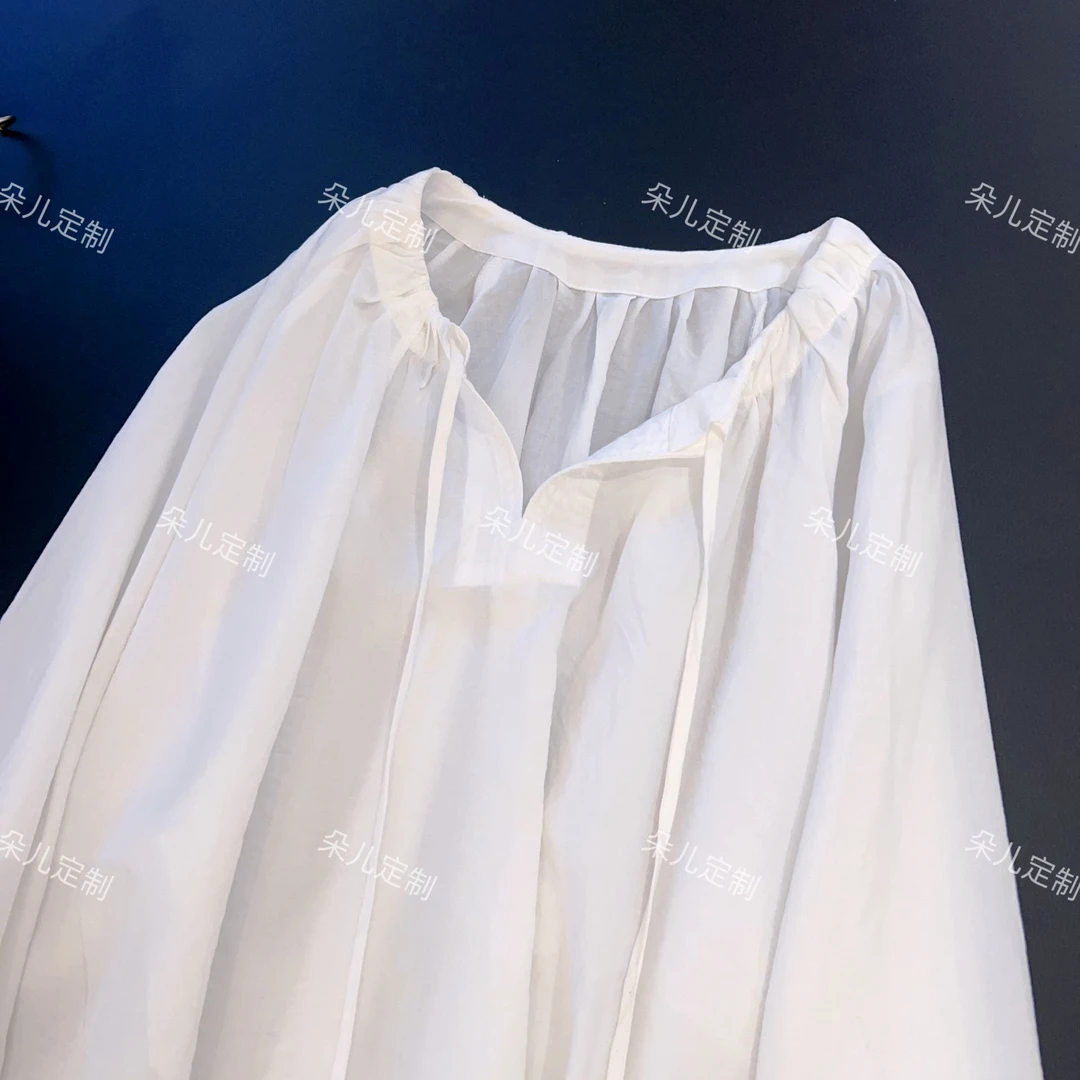 朵儿定制【薄荷夏天】宽松玫瑰花抽绳简约衬衣 IQ04