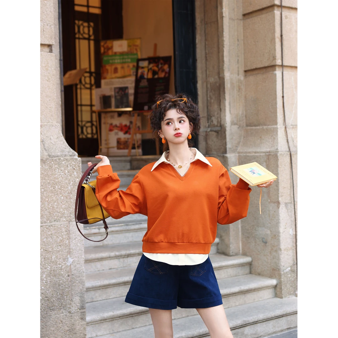 陈佳洁【焦糖吐司】港风复古衬衫女宽松显瘦上衣JS1113140