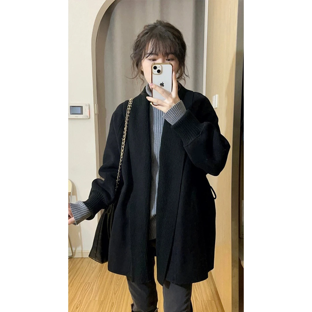 早秋季2023新款女装今年流行爆款黑色毛衣针织开衫女士厚外套秋冬