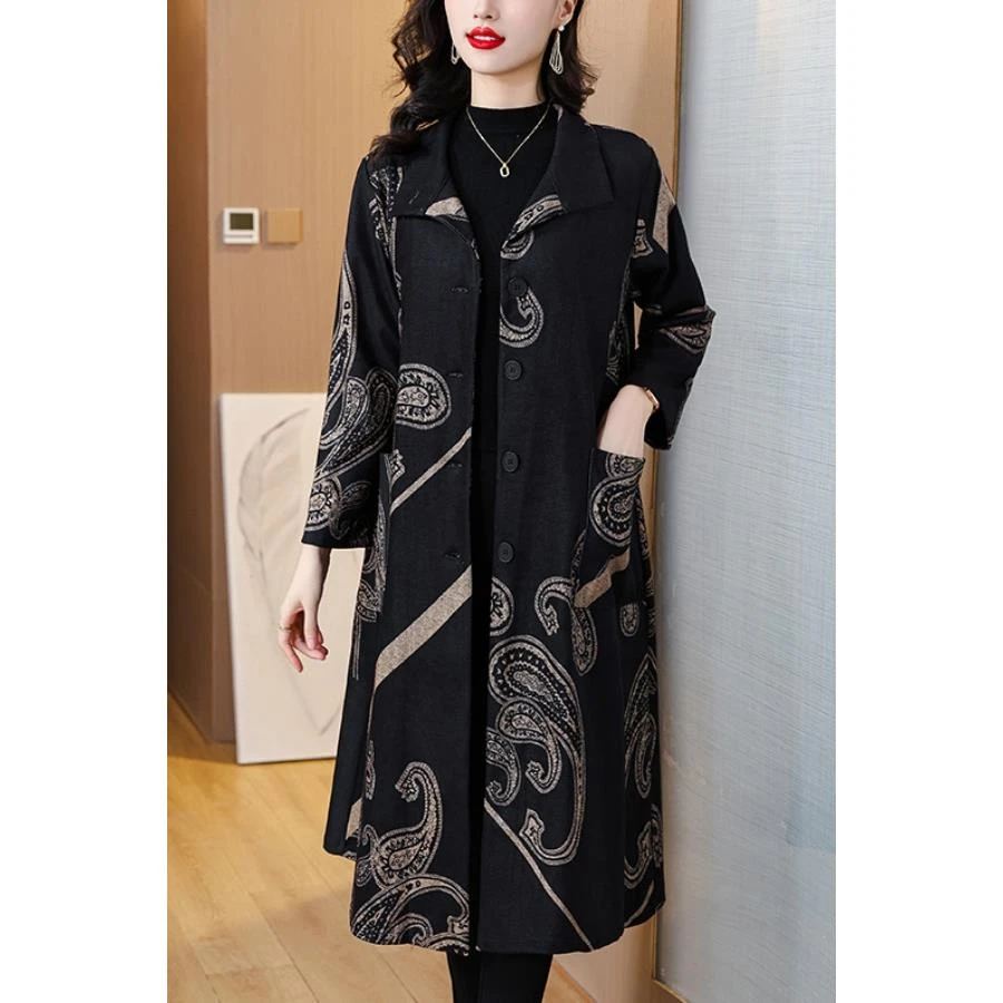 欧货风衣外套女2025秋冬新款时尚复古印花贵夫人长款大衣