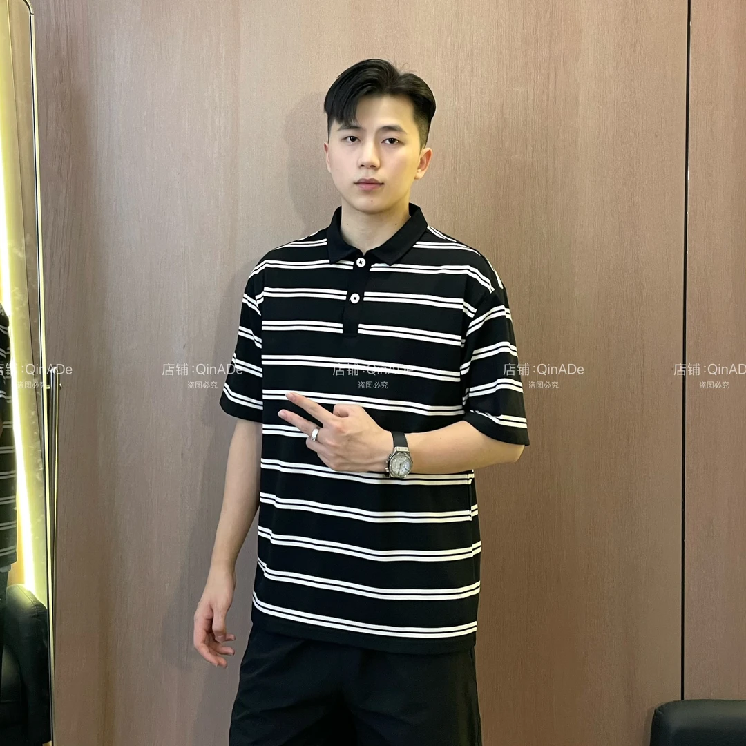 QinADe夏季经典黑白条纹POLO衫男翻领短袖cleanfit韩版半袖3608