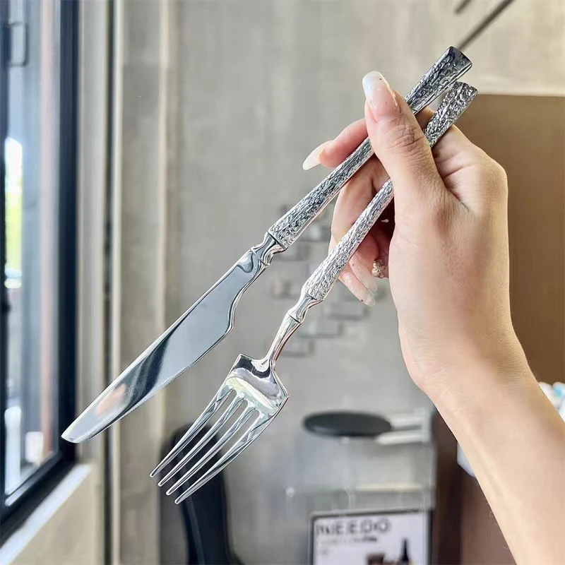 [两件套]家用高档锤纹西餐刀长柄叉XZC-BT