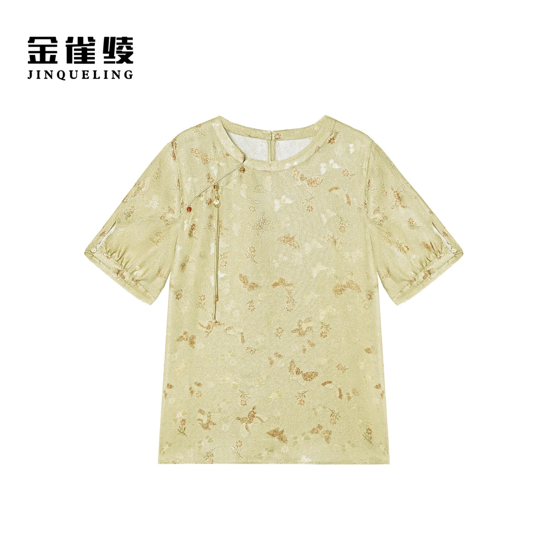 金雀绫【金丝蝴蝶】桑蚕丝新中式气质提花加宽加大小衫SZA2S341