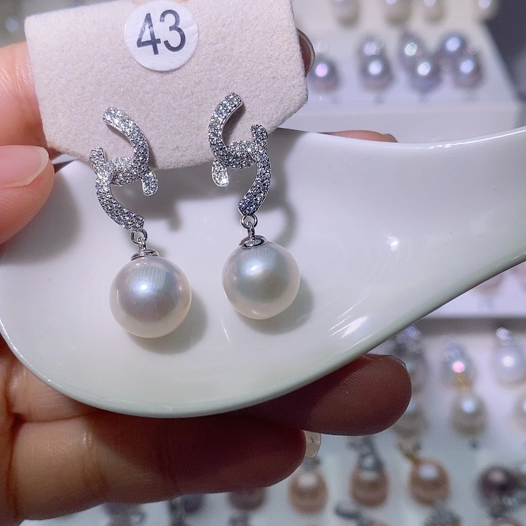 淡水珍珠耳饰银S925镶嵌尺寸10/11毫米