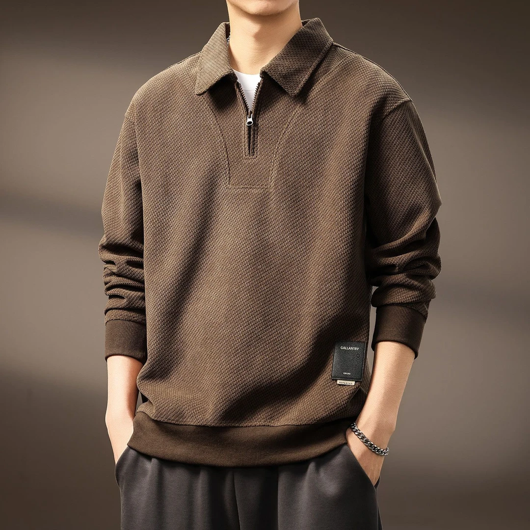 新款半拉链翻领秋冬季青年男士长袖卫衣加绒加厚潮牌日系保暖外套