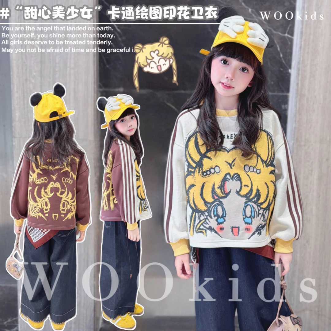 WOOkids8【甜心美少女】童装兄妹装新款设计师印花卫衣 W25080405