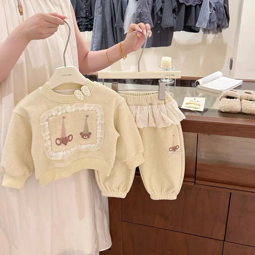 儿童套装秋冬2025新款卫衣卫裤韩版女童洋气加绒加绒束脚裤两件套