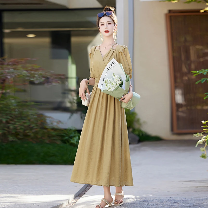KALUOLAI/卡洛莱设计感别致露肩收腰显瘦连衣裙夏季新款印花裙子