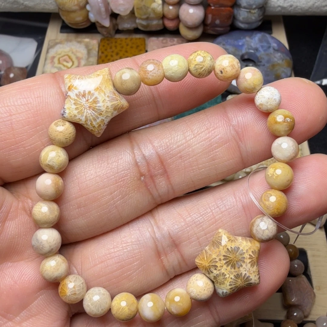 硅化玉未镶嵌纯天然色有机玉石保真色福利星星手链